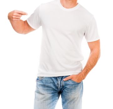 white t-shirt on a young man isolated