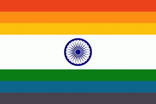 Top view of flag of Pride India, no flagpole. Plane design, layout. Flag background. Freedom and love concept. Pride month, activism, community and freedom