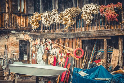 place repair Venetian gondolas, Italy