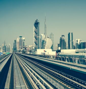 Dubai, United Arab Emirates - December 19, 2013: Dubai Metro is world's longest driver less, fully automated metro network in Dubai, United Arab Emirates