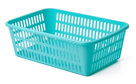 Plastic empty basket isolated on white background, close up
