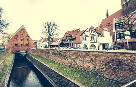 Historical Miller's House on the Mill Island in Gdansk and other old houses in cener of Gdansk, Poland