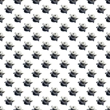 Pattern with many Teapots on white background