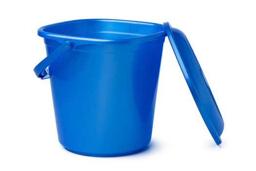 Single plastic bucket isolated on a white background, close up