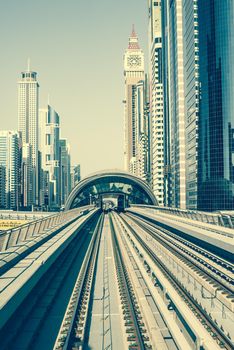 Dubai, United Arab Emirates - December 19, 2013: Dubai Metro is world's longest driver less, fully automated metro network in Dubai, United Arab Emirates