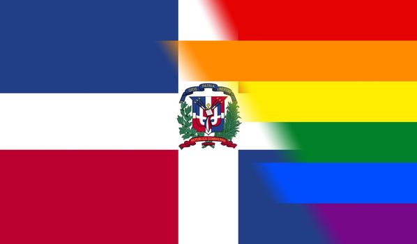 Top view of national lgbt flag of Dominican Republic, no flagpole. Plane design, layout. Flag background. Freedom and love concept, Pride month. activism, community and freedom