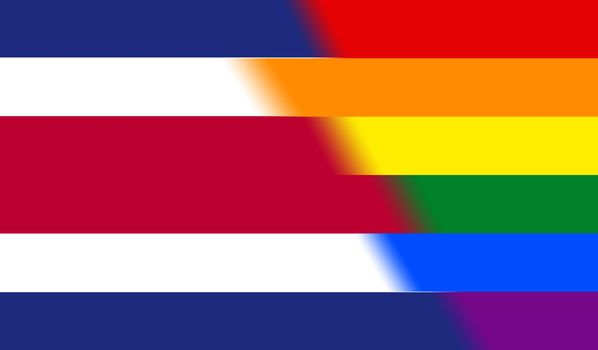 Top view of national lgbt flag of Costa Rica, no flagpole. Plane design, layout. Flag background. Freedom and love concept, Pride month. activism, community and freedom