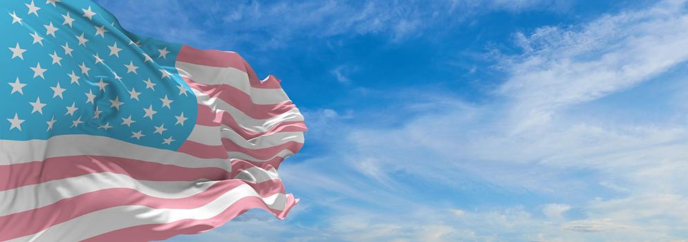 flag of Trans, United States waving in the wind at cloudy sky. Freedom and love concept. Pride month. activism, community and freedom Concept. Copy space. 3d illustration