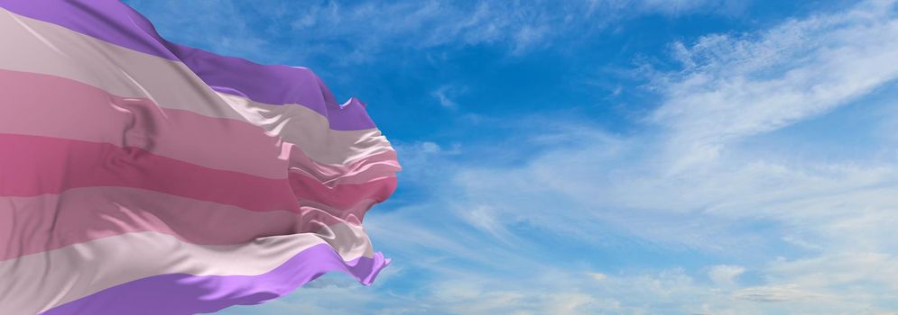 flag of XTF waving in the wind at cloudy sky. Freedom and love concept. Pride month. activism, community and freedom Concept. Copy space. 3d illustration