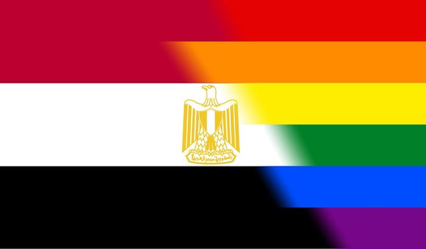 Top view of national lgbt flag of Egypt, no flagpole. Plane design, layout. Flag background. Freedom and love concept, Pride month. activism, community and freedom