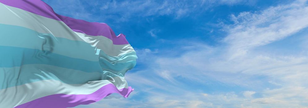 flag of XTM waving in the wind at cloudy sky. Freedom and love concept. Pride month. activism, community and freedom Concept. Copy space. 3d illustration