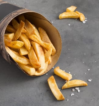 high angle french fries with salt