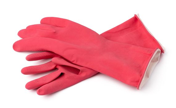Latex protective gloves isolated on white background, close up