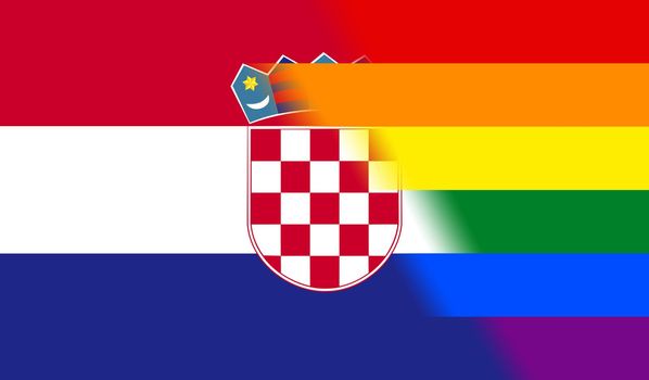 Top view of national lgbt flag of Croatia, no flagpole. Plane design, layout. Flag background. Freedom and love concept, Pride month. activism, community and freedom
