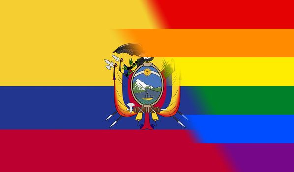 Top view of national lgbt flag of Ecuador, no flagpole. Plane design, layout. Flag background. Freedom and love concept, Pride month. activism, community and freedom