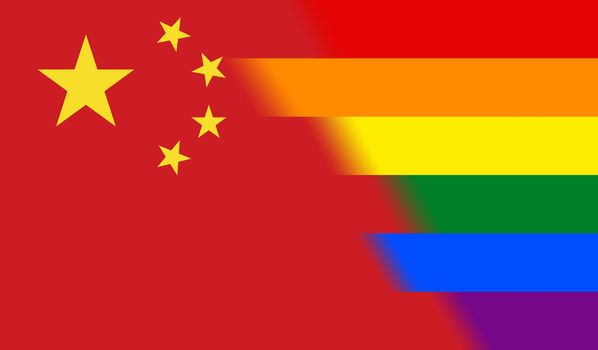 Top view of national lgbt flag of China, no flagpole. Plane design, layout. Flag background. Freedom and love concept, Pride month. activism, community and freedom