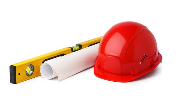 Engineer work tools isolated on white background, close up