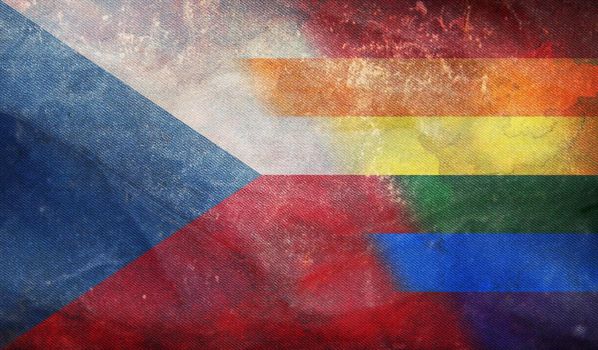 Top view of national lgbt retro flag of Czech Republic with grunge texture, no flagpole. Plane design, layout. Flag background. Freedom and love concept, Pride month. activism, community and freedom