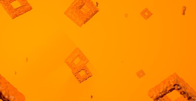 Abstract orange background with dynamic 3d squares. orange and yellow squares on an orange background. Modern trendy banner or poster design 3D image, copy space.