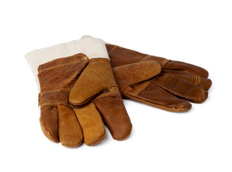 Pair of work gloves isolated on white background, close up