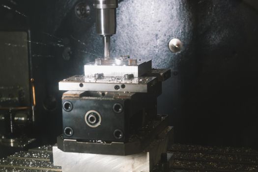 Process of metal working and machine manufacturing - automotive drilling machine, closeup