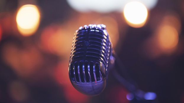 Vocal microphone in night club, close up