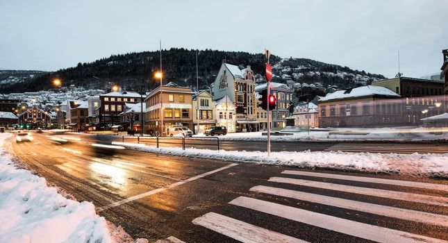 Bergen, Norway - December 29, 2014: evening the streets of Bergen at Christmas, Norway