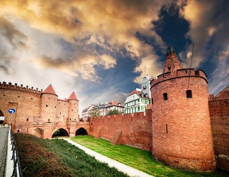 Barbican fortress in the historic center of Warsaw