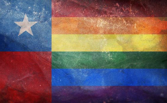 Top view of retro flag of Chile, Gay with grunge texture, no flagpole. Plane design, layout. Flag background. Freedom and love concept. Pride month, activism, community and freedom