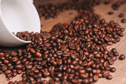 coffee beans freshly brewed beverage close-up food. High quality photo