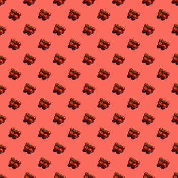 Pattern with many tomatos on red background