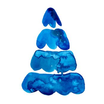 Watercolor winter christmas tree isolated on white background. Hand painting Illustration spruce for print, texture, wallpaper or greeting card. Blue color. Beautiful watercolour art. Pine tree.