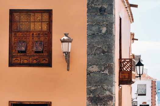 Beautiful old wooden balcony on the island of Tenerife in the Canary Islands.Spain.