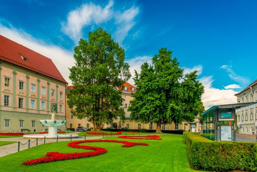 Klagenfurt - June 2020, Austria: View of the Landhaus (Country House) park in the Austrian city of Klagenfurt