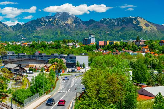 Kranj - May 2020, Slovenia: Aerial panorama of the city of Kranj