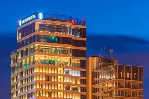 Ljubljana - October 2020, Slovenia: View of the Intercontinental hotel building in the center of Ljubljana