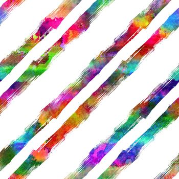 Watercolor Brush Stripes Seamless Pattern Grange Geometric Design in Rainbow Color. Modern Strokes Grung Collage Background for kids fabric and textile.