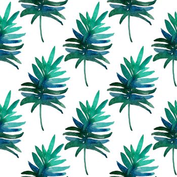 Vintage floral herbs seamless pattern with forest leaf. Print for textile wallpaper endless. Hand-drawn watercolor elements. Beauty tropic. Green on white background. Female