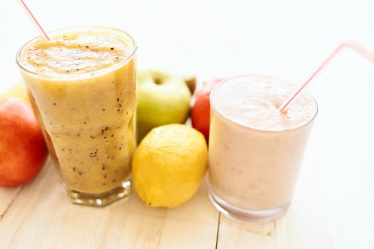 fruit smoothie fresh Fresh Desert milkshake top view. High quality photo