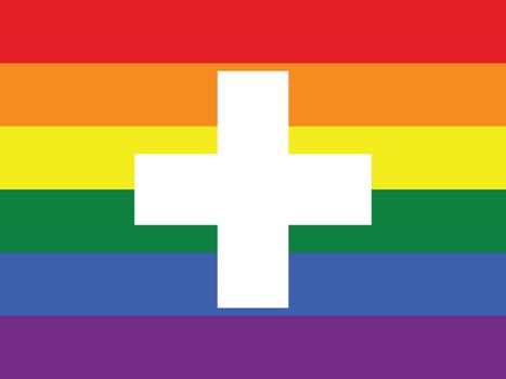 Top view of flag of lgbt, Switzerland, no flagpole. Plane design, layout. Flag background, Freedom and love concept. Pride month. activism, community and freedom