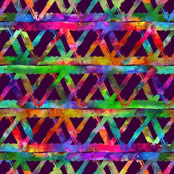 Brush Stroke Geometric Grung Pattern Seamless in Rainbow Color Background. Gunge Collage Watercolor Texture for Teen and School Kids Fabric Prints Grange Design with line.