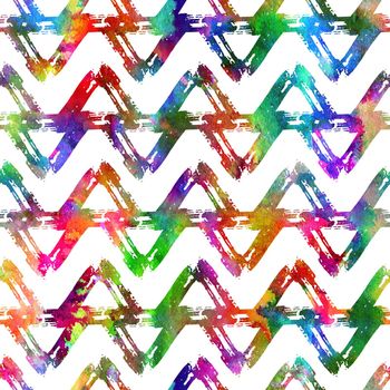 Brush Stroke Geometric Grung Pattern Seamless in Rainbow Color Background. Gunge Collage Watercolor Texture for Teen and School Kids Fabric Prints Grange Design with line.