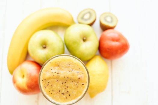 fruit smoothie fresh Fresh Desert milkshake top view. High quality photo