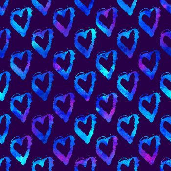 Brush Stroke Heart Love Geometric Grung Pattern Seamless in Blue Color Background. Gunge Collage Watercolor Texture for Teen and School Kids Fabric Prints Grange Design.