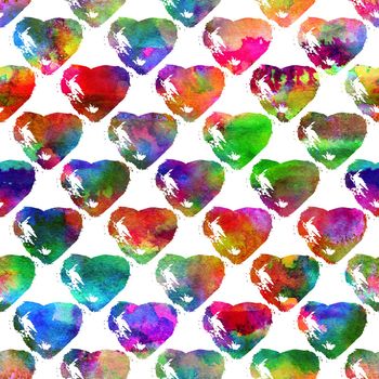 Brush Stroke Heart Love Geometric Grung Pattern Seamless in Rainbow Color Background. Gunge Collage Watercolor Texture for Teen and School Kids Fabric Prints Grange Design.