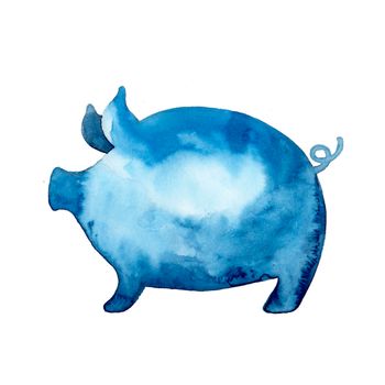 Pig Animal Watercolor Illustration Nose in blue color Hand Painted isolated on white background Farm