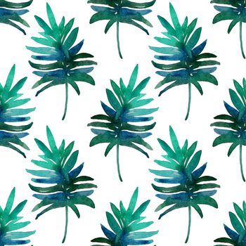 Vintage floral herbs seamless pattern with forest leaf. Print for textile wallpaper endless. Hand-drawn watercolor elements. Beauty tropic. Green on white background. Female