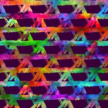 Brush Stroke Geometric Grung Pattern Seamless in Rainbow Color Background. Gunge Collage Watercolor Texture for Teen and School Kids Fabric Prints Grange Design with line.