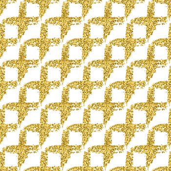 Modern seamless pattern with brush shiny cross plaid. Gold metallic color on white background. Golden glitter texture. Ink geometric elements. Fashion catwalk style. Repeat fabric cloth print tartan