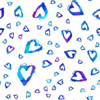 Brush Stroke Heart Love Geometric Grung Pattern Seamless in Blue Color Background. Gunge Collage Watercolor Texture for Teen and School Kids Fabric Prints Grange Design.